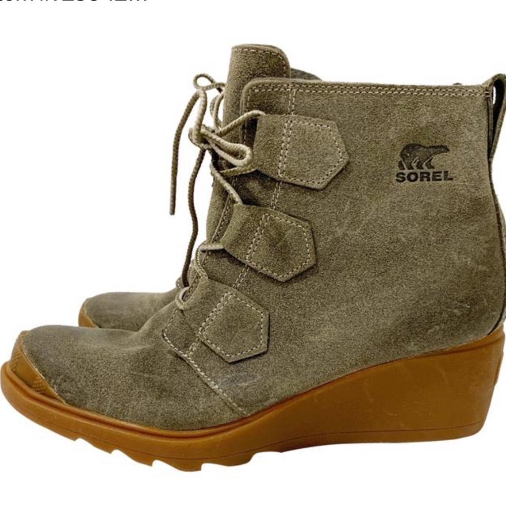 SOREL Olive Green Suede Toronto Wedge Boots Lace Up